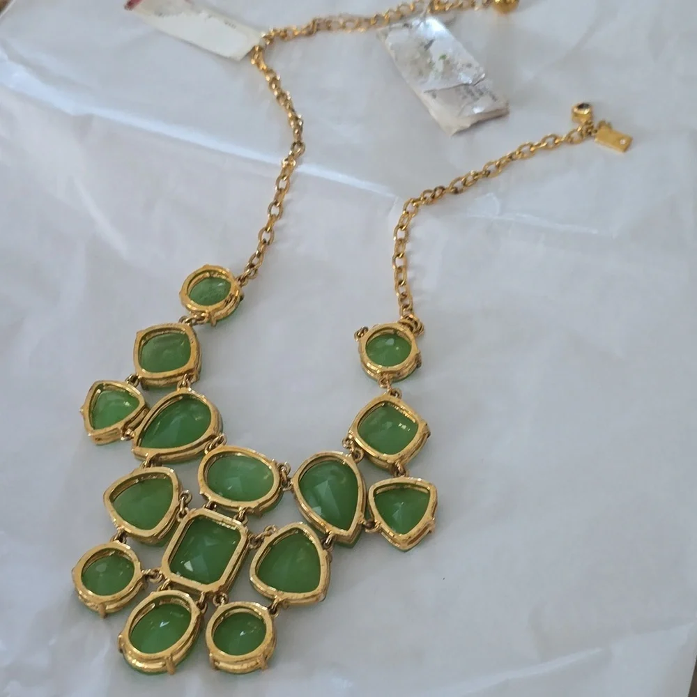 KATE SPADE NY Vegas Jewels Elegant Mint Green and Gold Statement Bib Necklace…